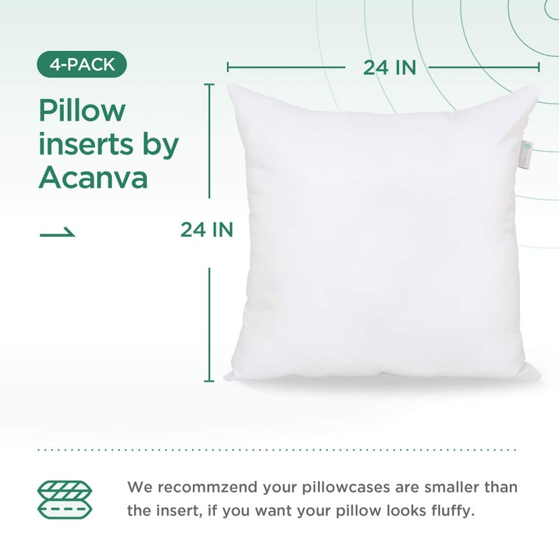Acanva Decorative Square Throw Pillow Inserts for Sofa Bed Couch & Chairs, 24x24(4 Count), White - Image 4